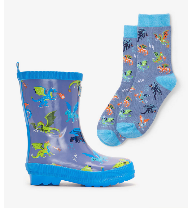 Hatley Dragon Realm Rainboots & Matching Socks