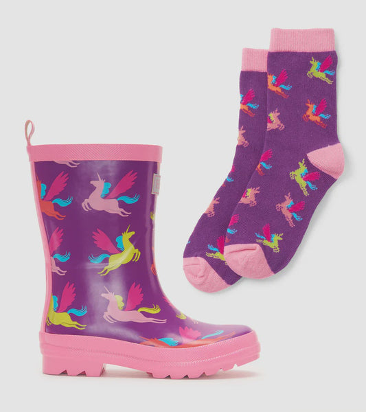 Hatley Pretty Pegasus Rainboot & Matching Socks
